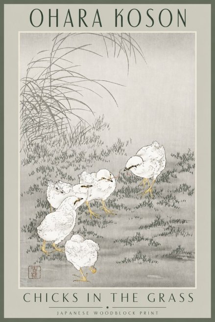 Ohara Koson Chicks in the Grass No3 - Plakat