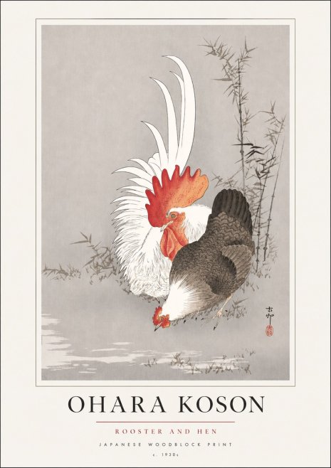 Ohara Koson Rooster and Hen II No3 - Plakat