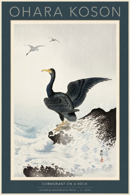Ohara Koson Cormorant on a Rock No2 - Plakat
