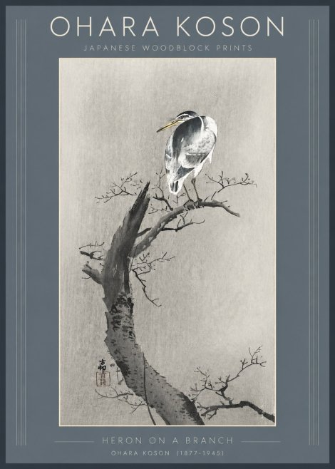 Ohara Koson Heron on a Branch No3 - Plakat