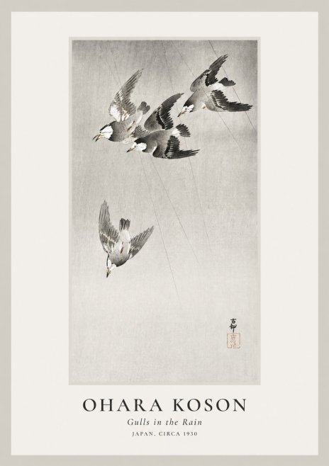 Ohara Koson Gulls in the Rain No1 - Plakat