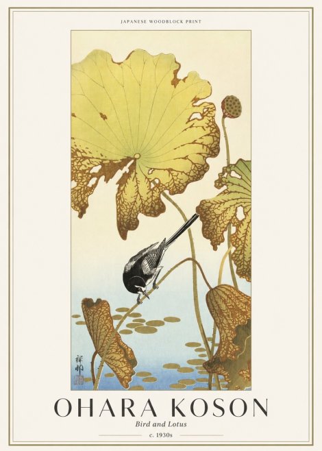 Ohara Koson Bird and Lotus No1 - Plakat