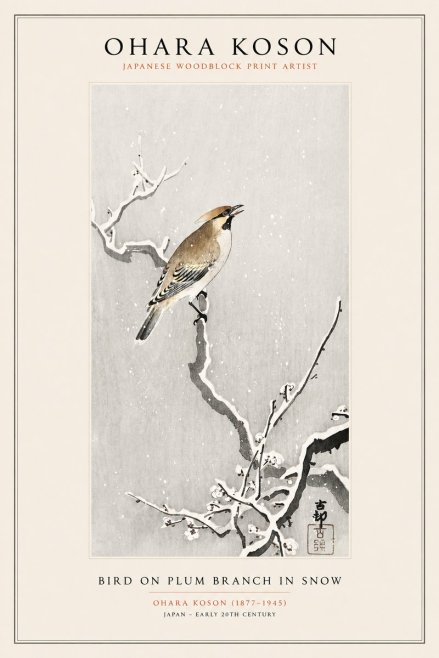 Ohara Koson Bird on Plum Branch in Snow No1 - Plakat