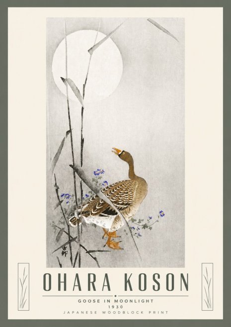 Ohara Koson Goose in Moonlight No5 - Plakat