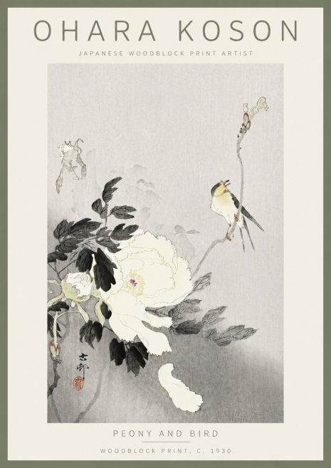 Ohara Koson Peony and Bird No5 - Plakat
