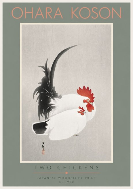 Ohara Koson Two Chickens No4 - Plakat