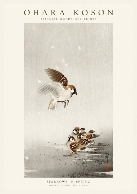 Ohara Koson Sparrows in Spring No1 - Plakat