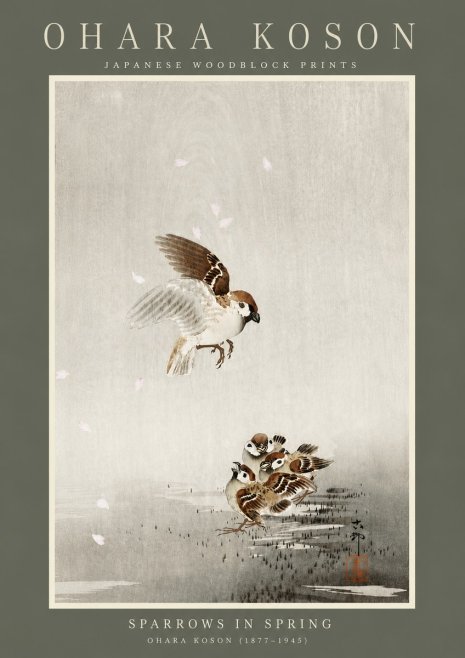 Ohara Koson Sparrows in Spring No4 - Plakat