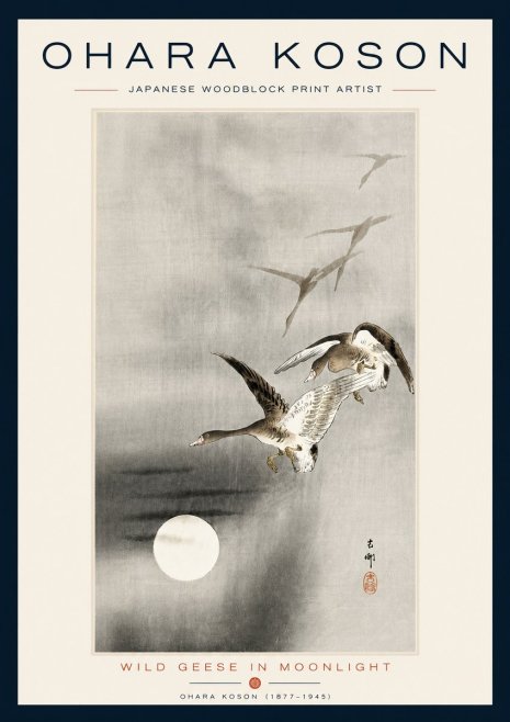 Ohara Koson Wild Geese in Moonlight II No5 - Plakat