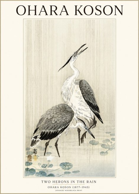 Ohara Koson Two Herons in the Rain No1 - Plakat