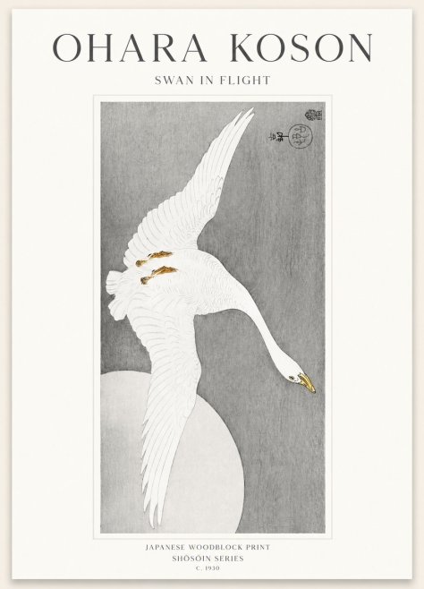 Ohara Koson Swan in Flight No1 - Plakat