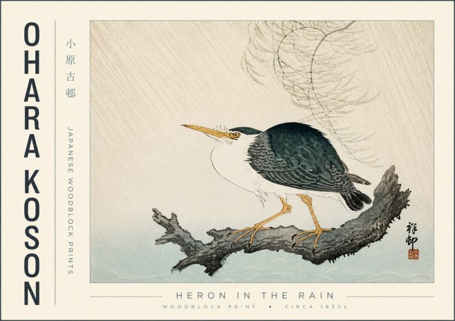 Ohara Koson Heron in the Rain No4 - Plakat