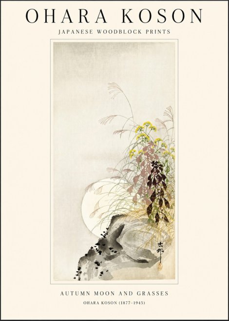 Ohara Koson Autumn Moon and Grasses No1 - Plakat