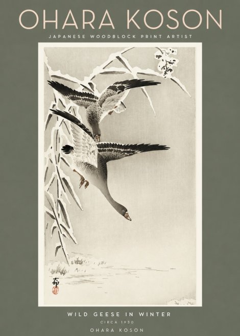Ohara Koson Wild Geese in Winter No2 - Plakat