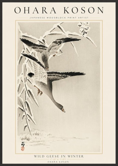 Ohara Koson Wild Geese in Winter No6 - Plakat