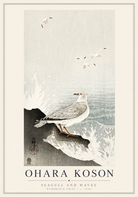 Ohara Koson Seagull and Waves No6 - Plakat
