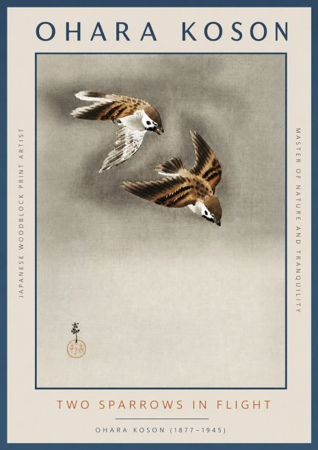 Ohara Koson Two Sparrows in Flight No3 - Plakat