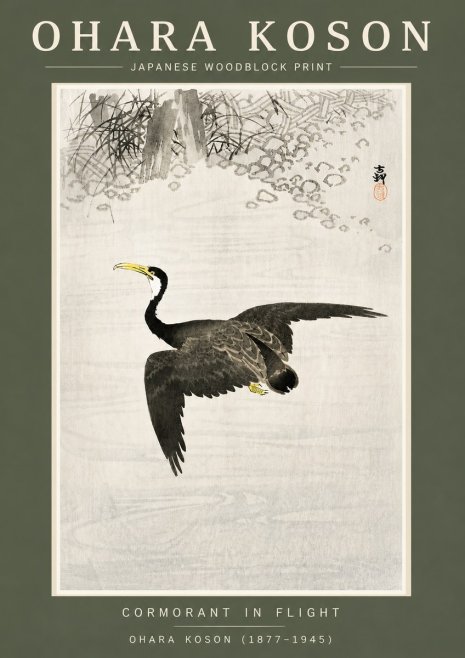 Ohara Koson Cormorant in Flight No4 - Plakat