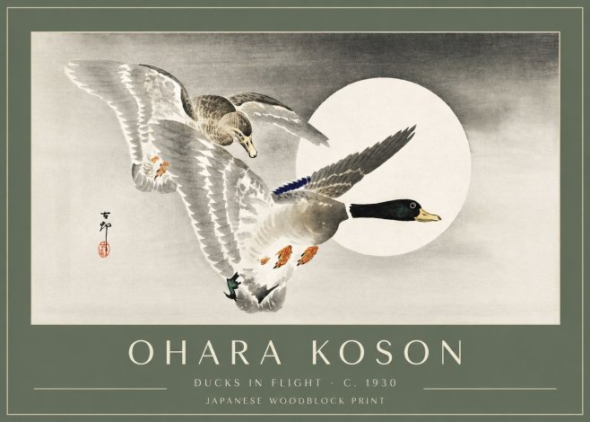 Ohara Koson Ducks in Flight No3 - Plakat