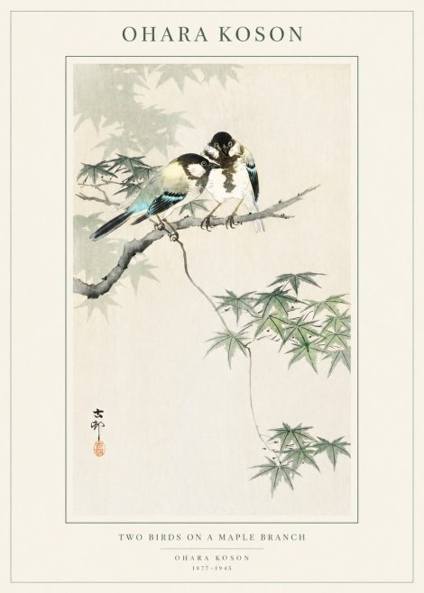 Ohara Koson Two Birds on a Maple Branch No1 - Plakat