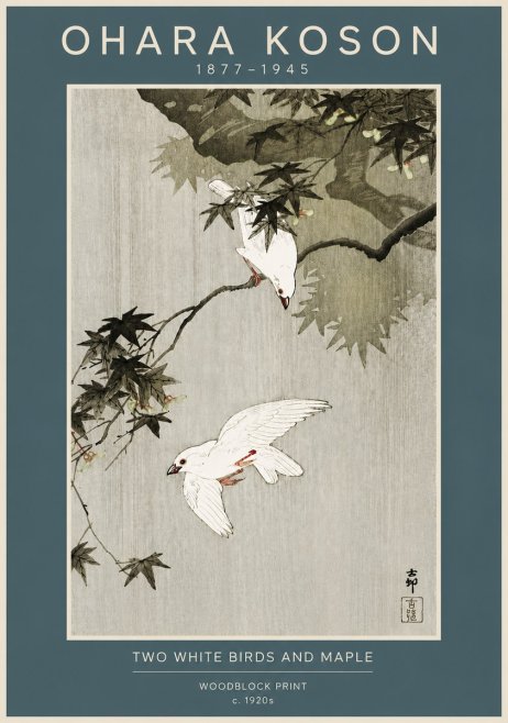 Ohara Koson Two White Birds and Maple No4 - Plakat
