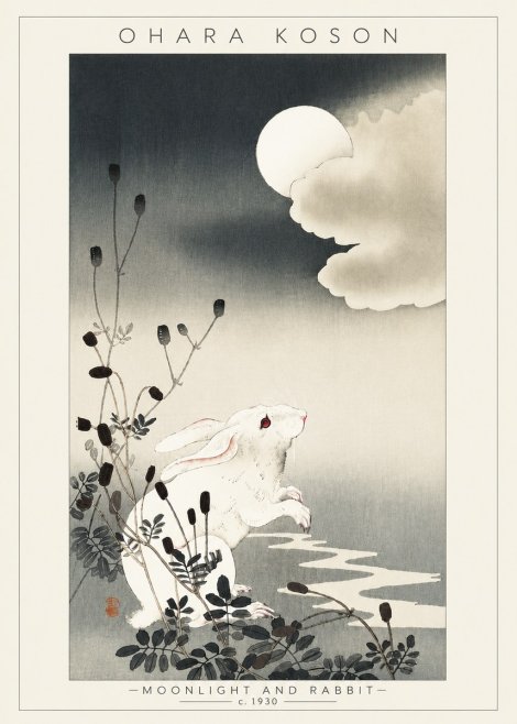 Ohara Koson Moonlight and Rabbit No4 - Plakat