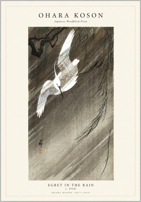 Ohara Koson Egret in the Rain II No1 - Plakat