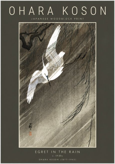 Ohara Koson Egret in the Rain II No2 - Plakat