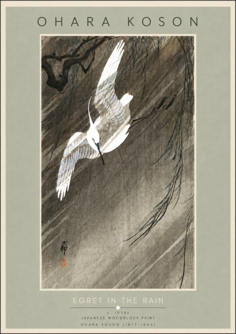 Ohara Koson Egret in the Rain II No5 - Plakat