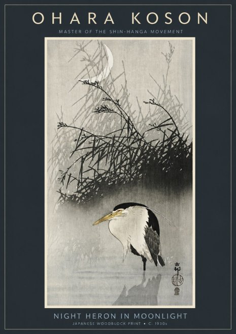 Ohara Koson Night Heron in Moonlight No2 - Plakat