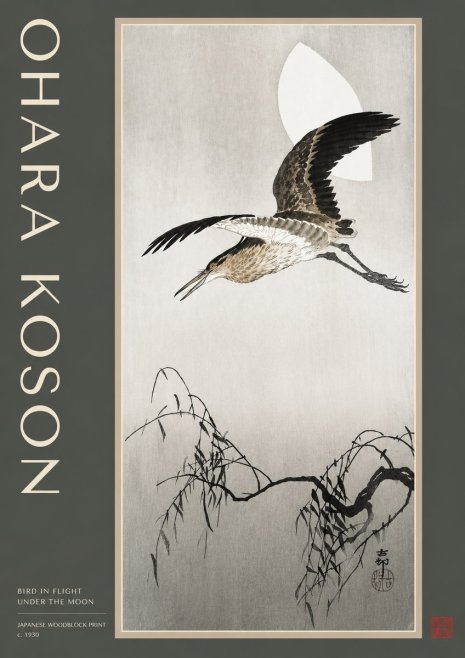 Ohara Koson Bird in Flight Under the Moon No2 - Plakat