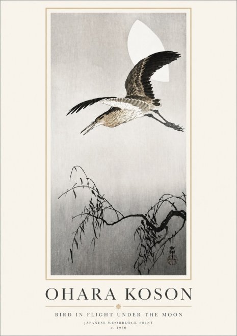 Ohara Koson Bird in Flight Under the Moon No3 - Plakat