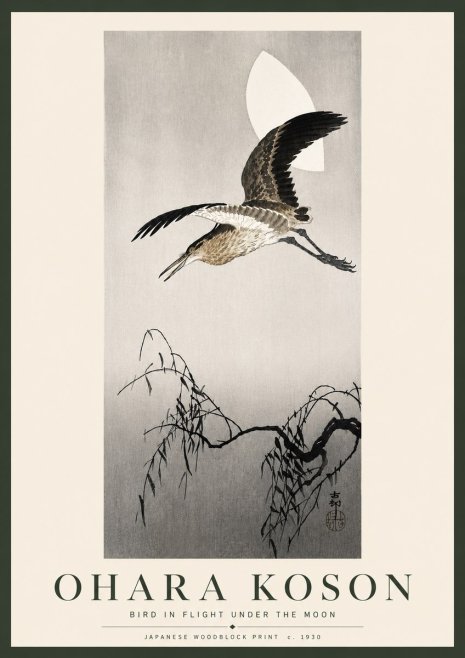 Ohara Koson Bird in Flight Under the Moon No5 - Plakat