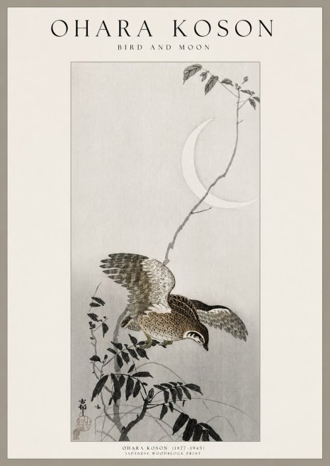 Ohara Koson Bird and Moon No1 - Plakat