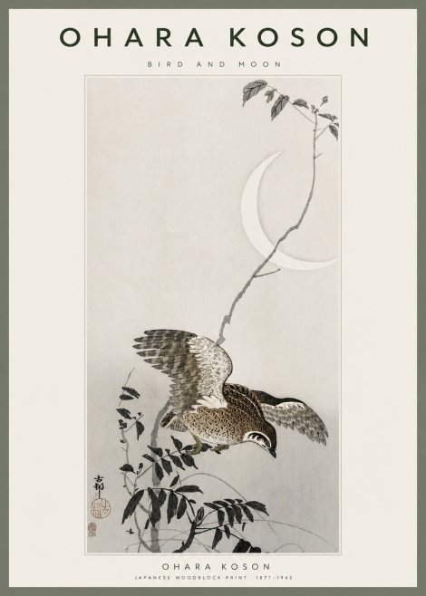 Ohara Koson Bird and Moon No2 - Plakat