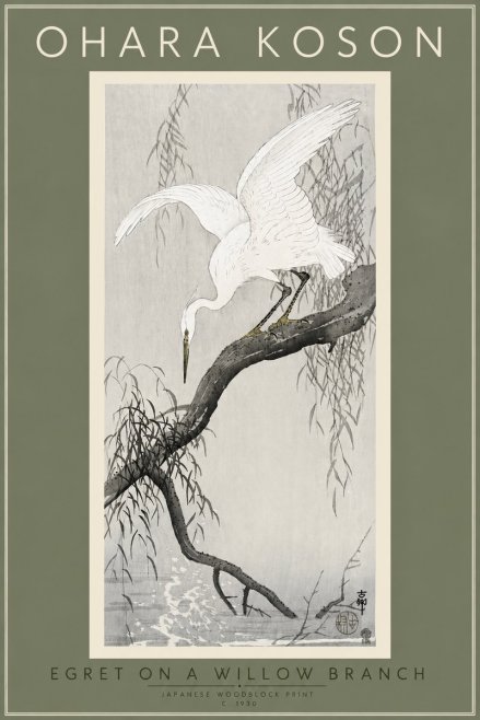 Ohara Koson Egret on a Willow Branch No4 - Plakat