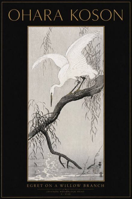 Ohara Koson Egret on a Willow Branch No5 - Plakat