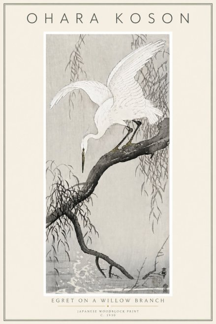 Ohara Koson Egret on a Willow Branch No6 - Plakat
