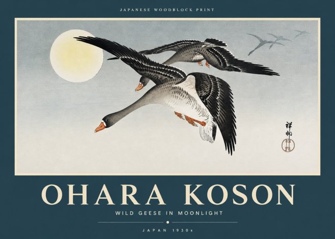 Ohara Koson Wild Geese in Moonlight III No2 - Plakat