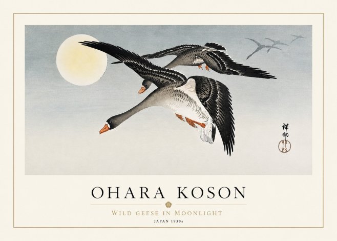 Ohara Koson Wild Geese in Moonlight III No3 - Plakat