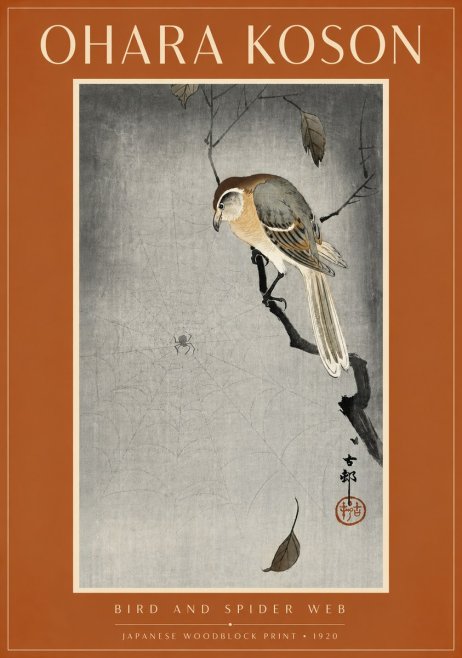 Ohara Koson Bird and Spider Web II No6 - Plakat