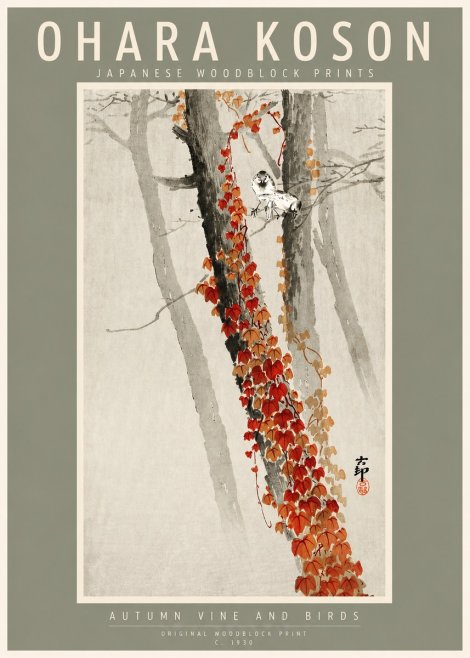 Ohara Koson Autumn Vine and Birds No2 - Plakat