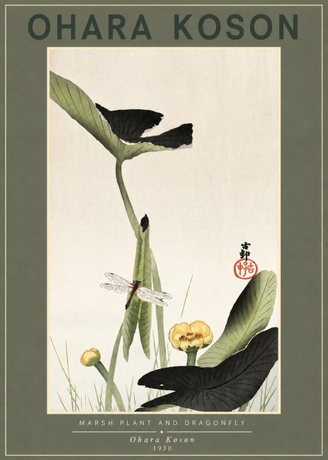 Ohara Koson Marsh Plant and Dragonfly No2 - Plakat