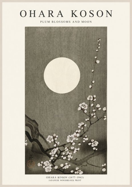 Ohara Koson Plum Blossoms and Moon No1 - Plakat