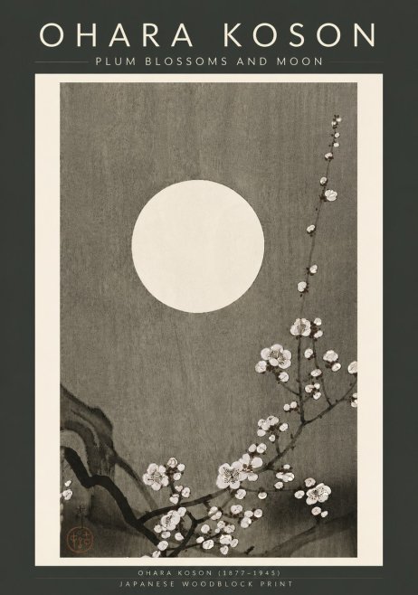 Ohara Koson Plum Blossoms and Moon No6 - Plakat