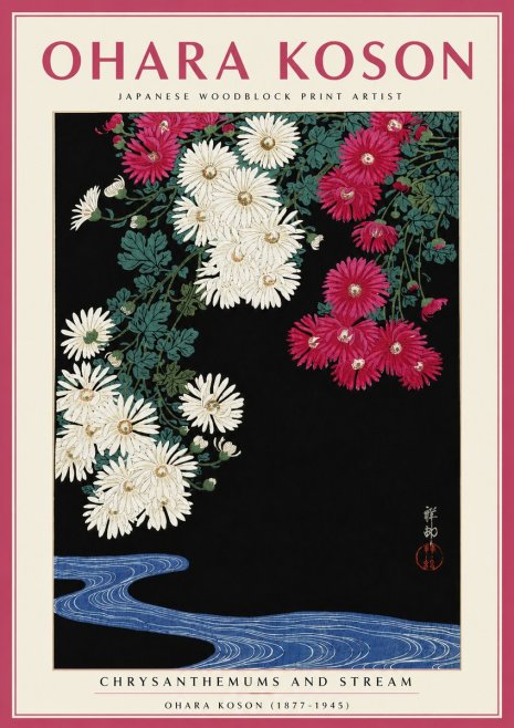 Ohara Koson Chrysanthemums and Stream No5 - Plakat