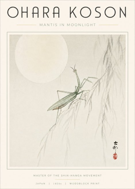 Ohara Koson Mantis in Moonlight No3 - Plakat
