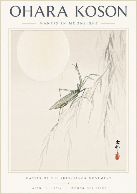 Ohara Koson Mantis in Moonlight No5 - Plakat