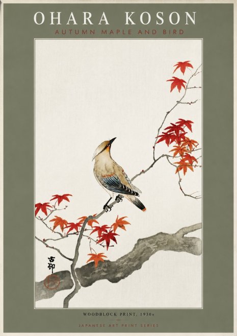 Ohara Koson Autumn Maple and Bird No4 - Plakat