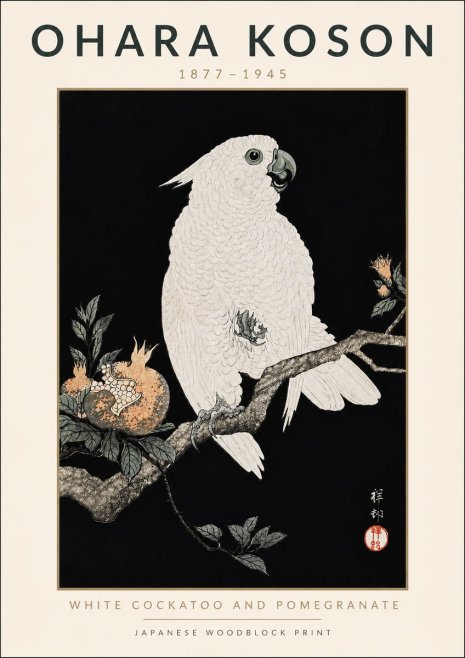 Ohara Koson White Cockatoo and Pomegranate II No4 - Plakat
